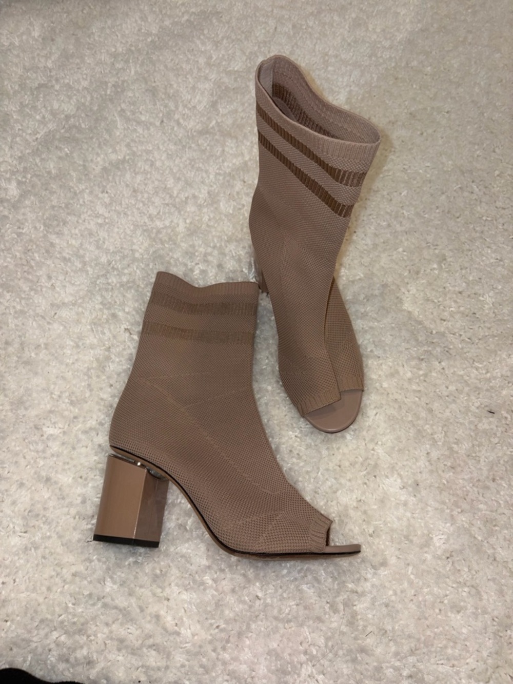Alexander Wang Taupe Knit Peep-Toe Block Heel Sock Boots